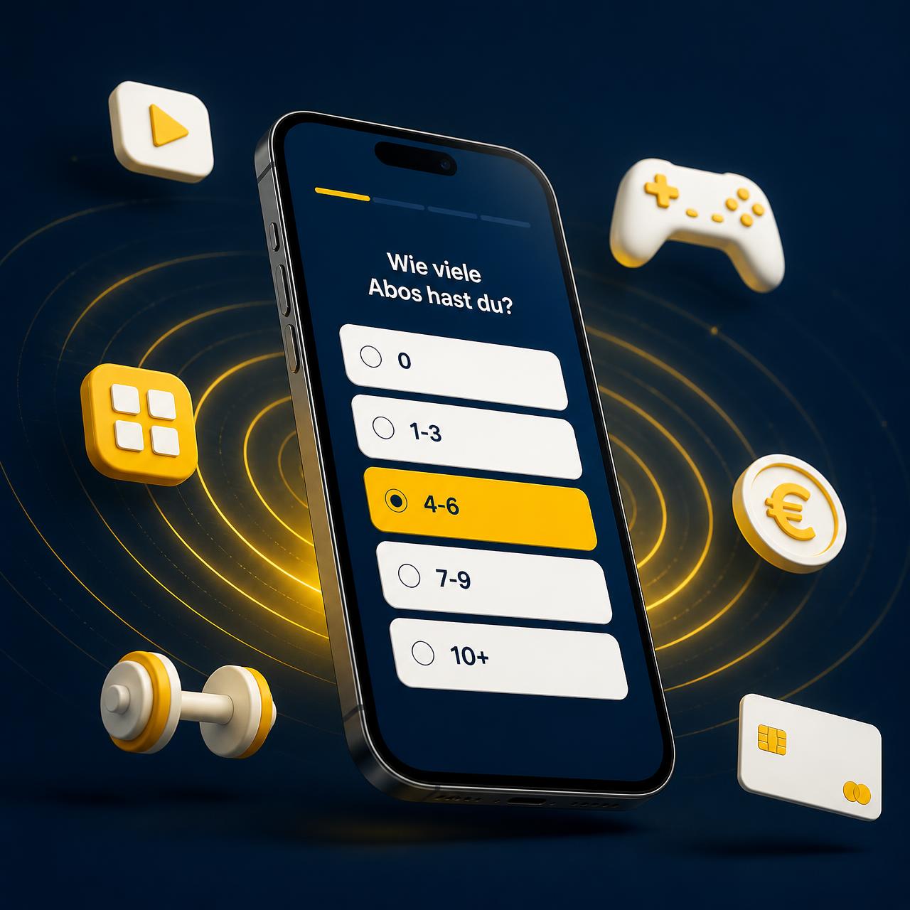 Abo-Killer Check auf dem Smartphone mit schwebenden Kosten-Icons